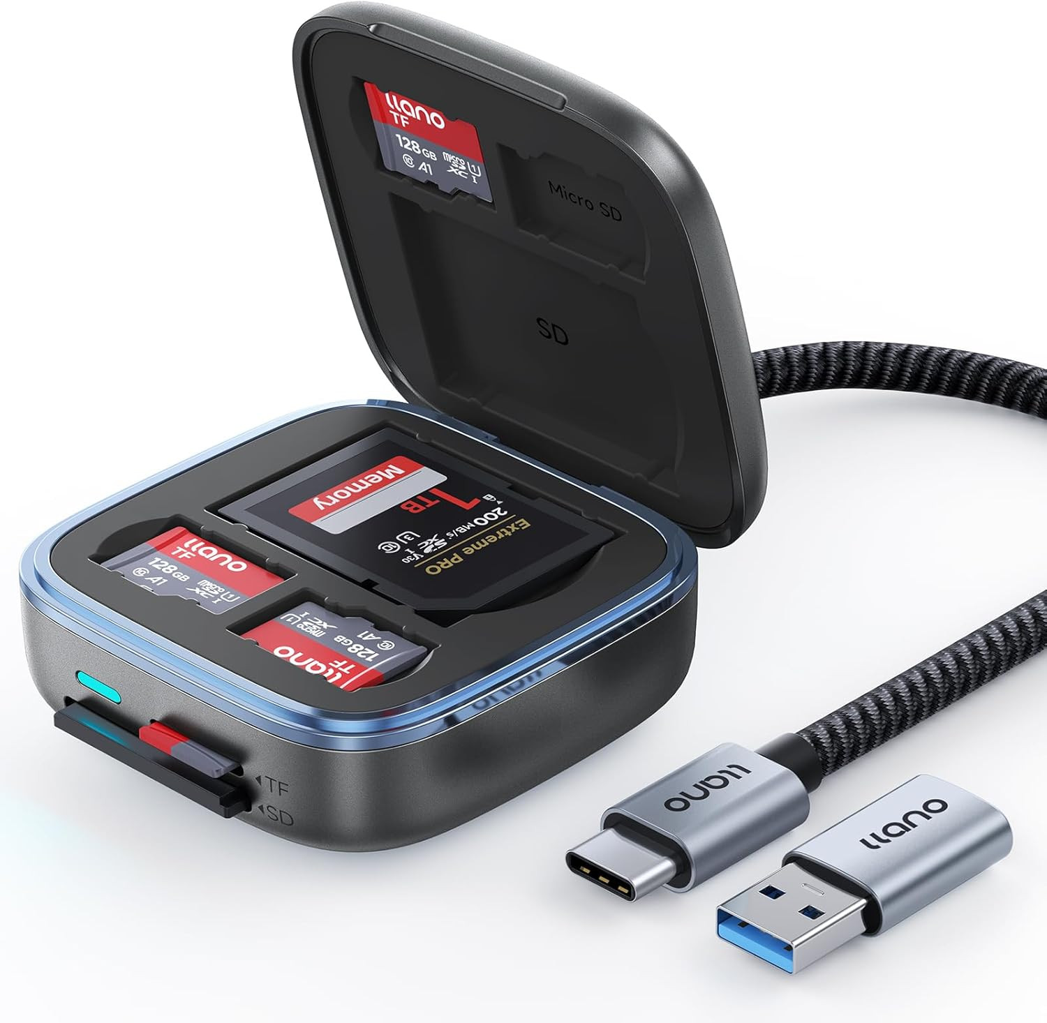 Sd&Micro SD Card Reader Adapter, TF 3.0 Memory Card Reader Holder with 6-Slot Ca