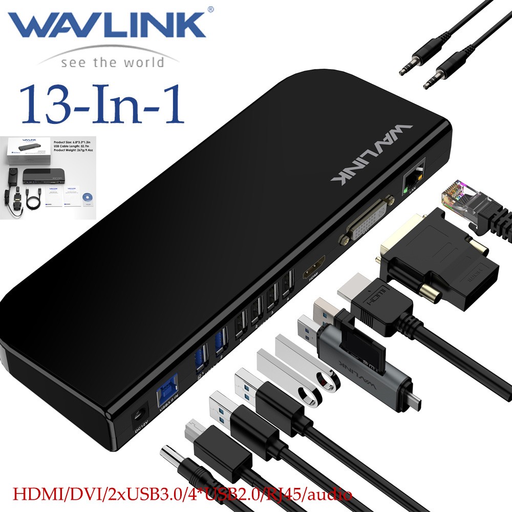 Wavlink USB-C Dock Laptop Docking Station Dual Video HDMI and DVI/VGA/RJ45 USB A
