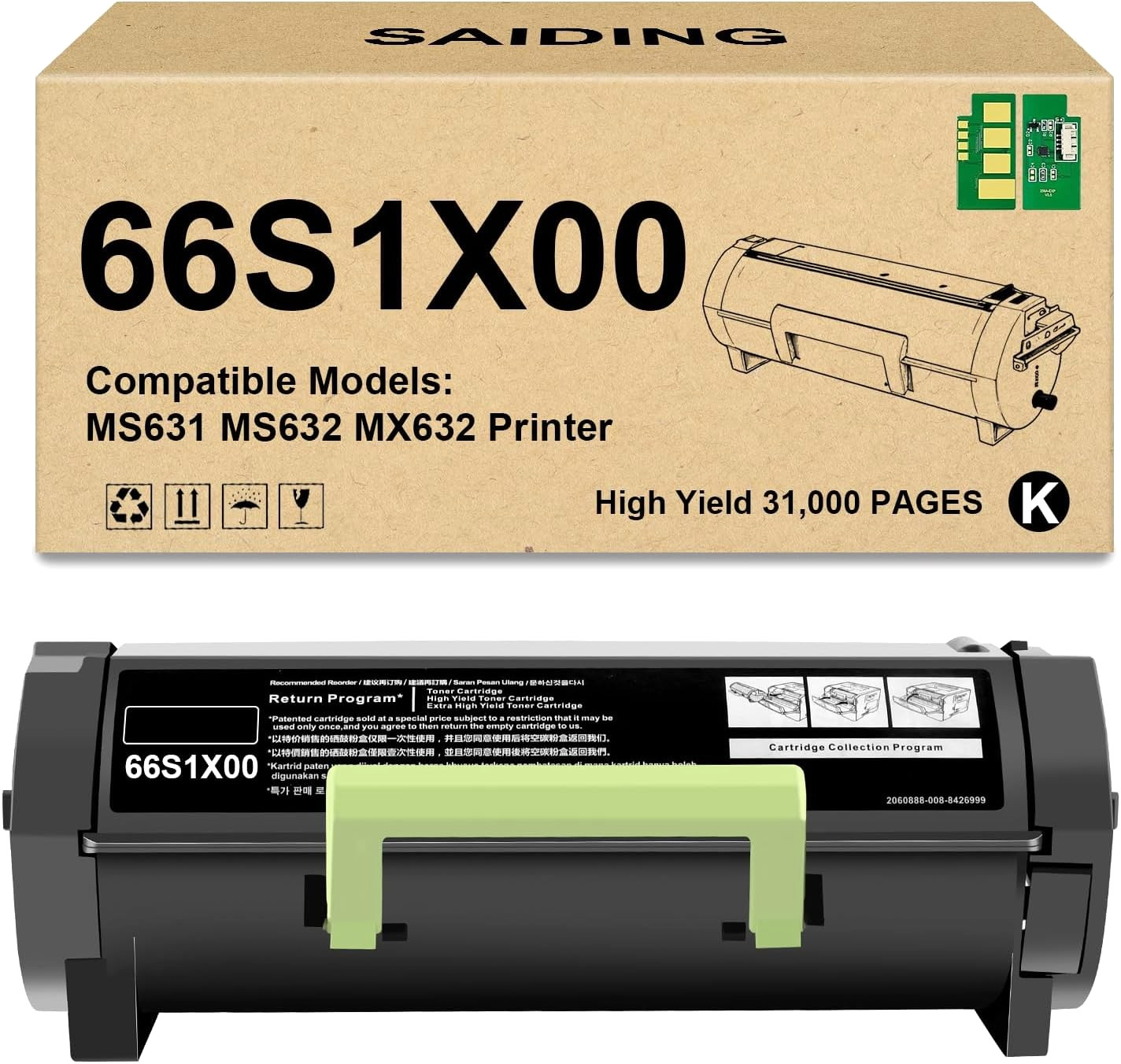 66S1X00 Black Toner Cartridge for Lexmark MS631 MS632 MX632 with New Smart Chip