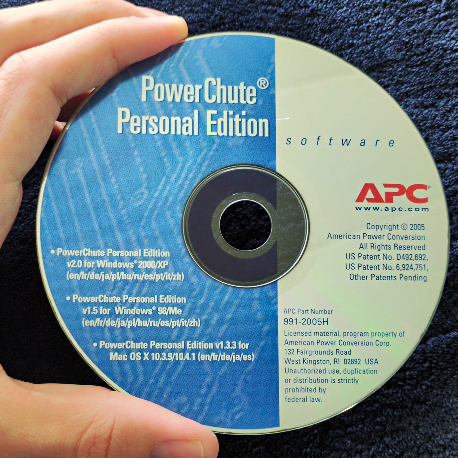 APC PowerChute Personal Edition CD Software for Windows/Mac OS X 991-2005H