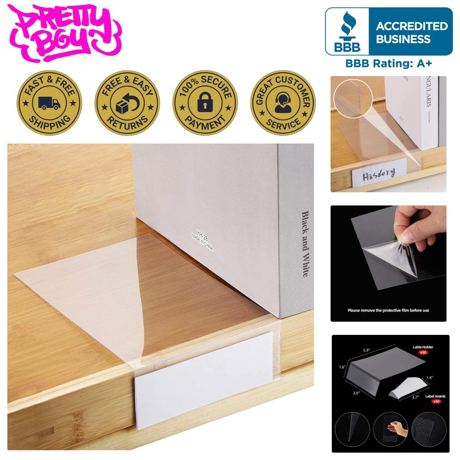 50 Pcs Library Shelf Label Holders 7.6 x 4 Inch Moveable Shelf Markers for Cl...
