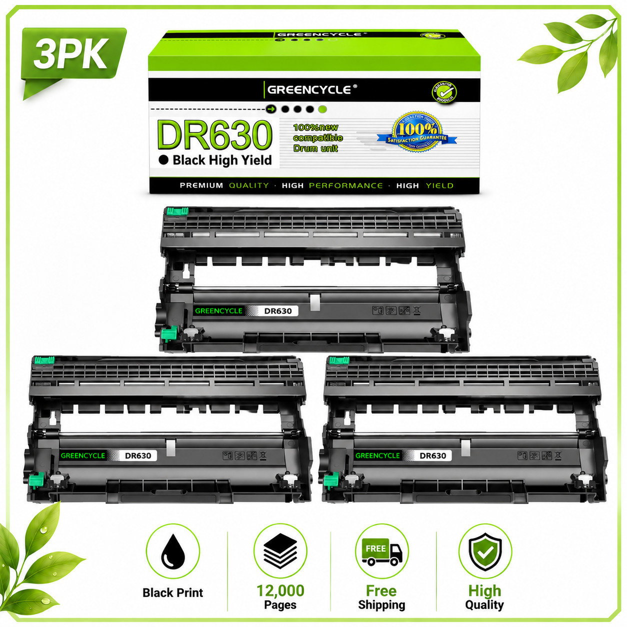 3x DR630 Drum Unit For Brother MFC-L2700DW MFC-L2300D DCP-L2540DW DCP-L2520DW