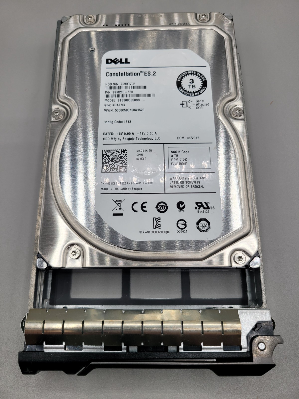 Dell Seagate 3TB 7200RPM 3.5" SAS Hard Drive Constellation ES.2 w/ Caddy