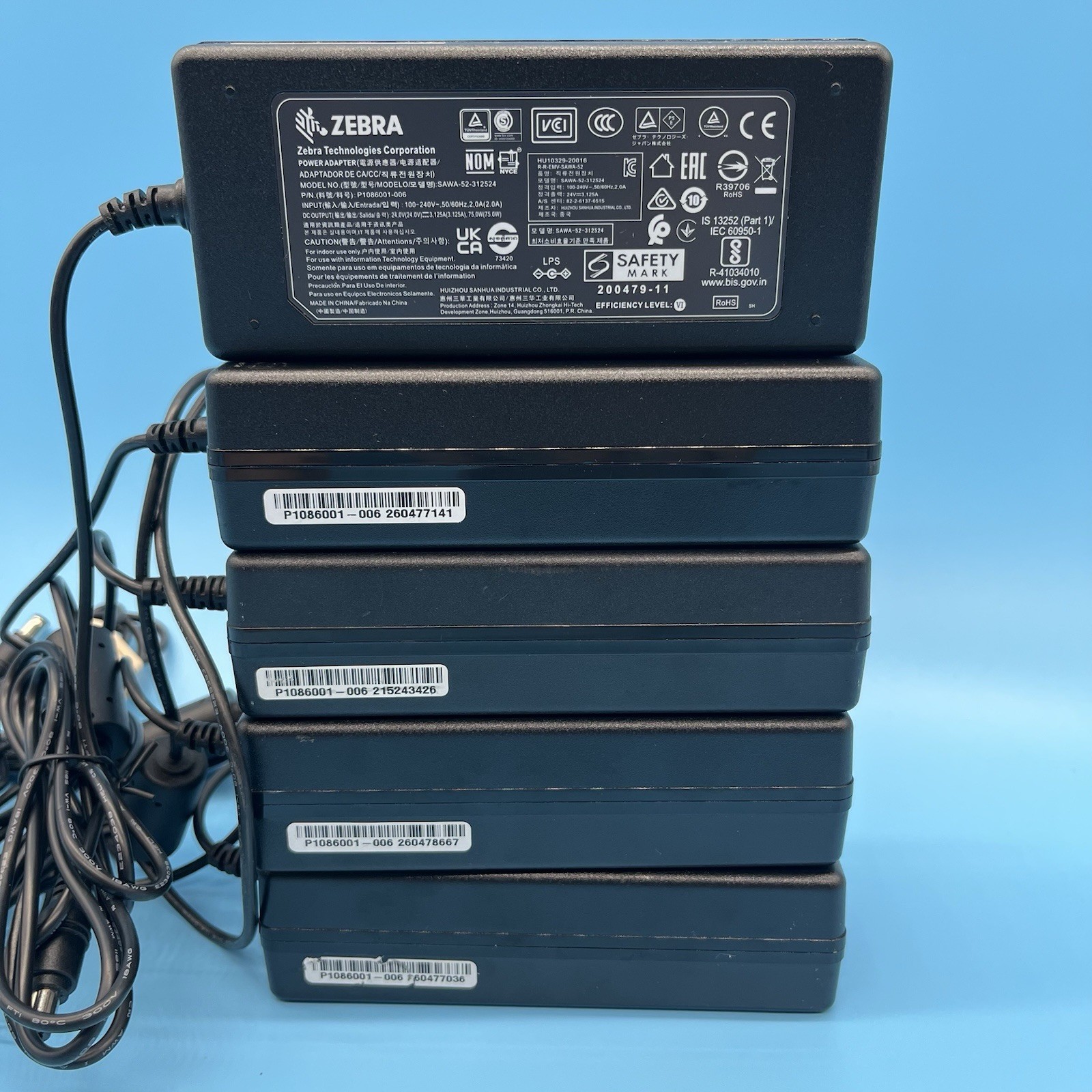 Lot of 5 Zebra SAWA-52-312524 Power Adapter 24V 5.125A 123W P1086001-006