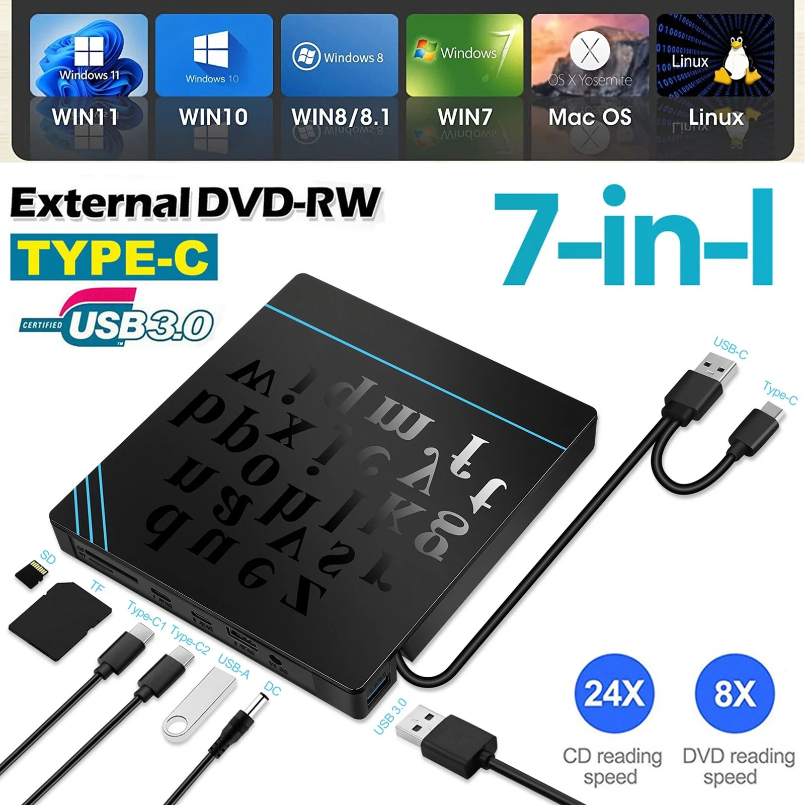 Slim External CD/DVD Drive USB 3.0 Player Burner Reader for Laptop PC Mac HP