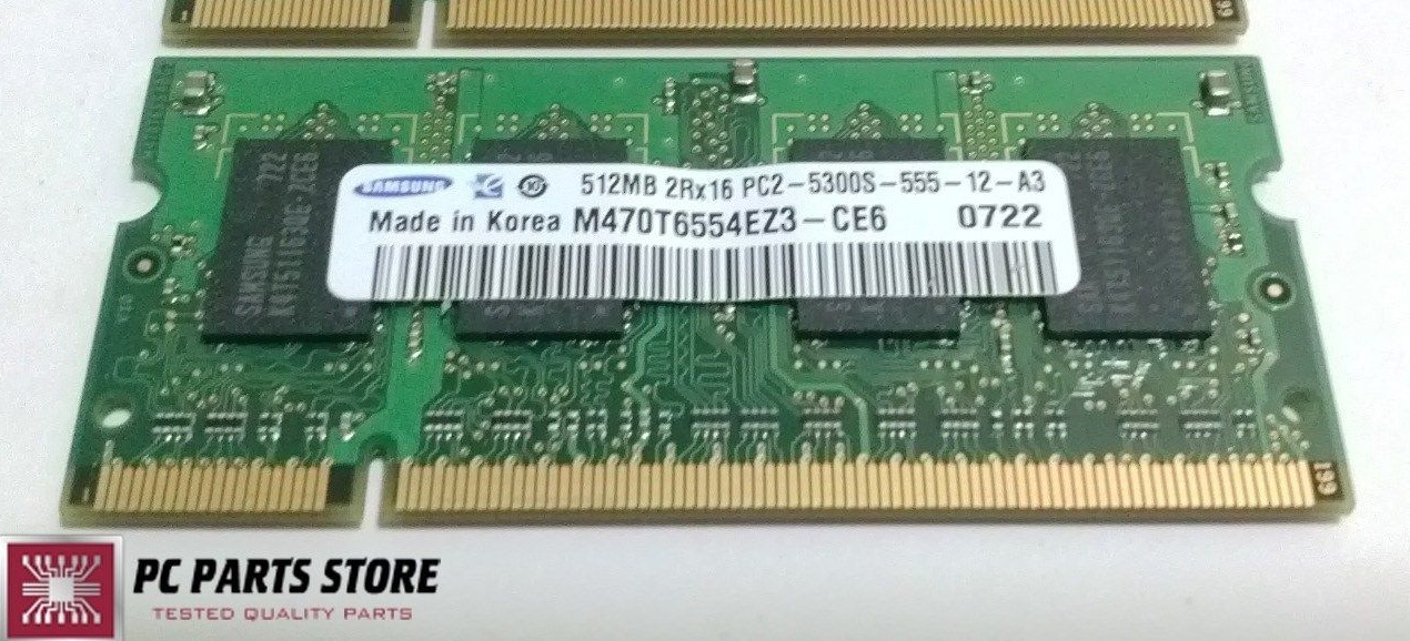 Samsung 512MB PC2-5300 DDR2-667 2Rx16 Laptop RAM Memory M470T6554EZ3-CE6 TESTED