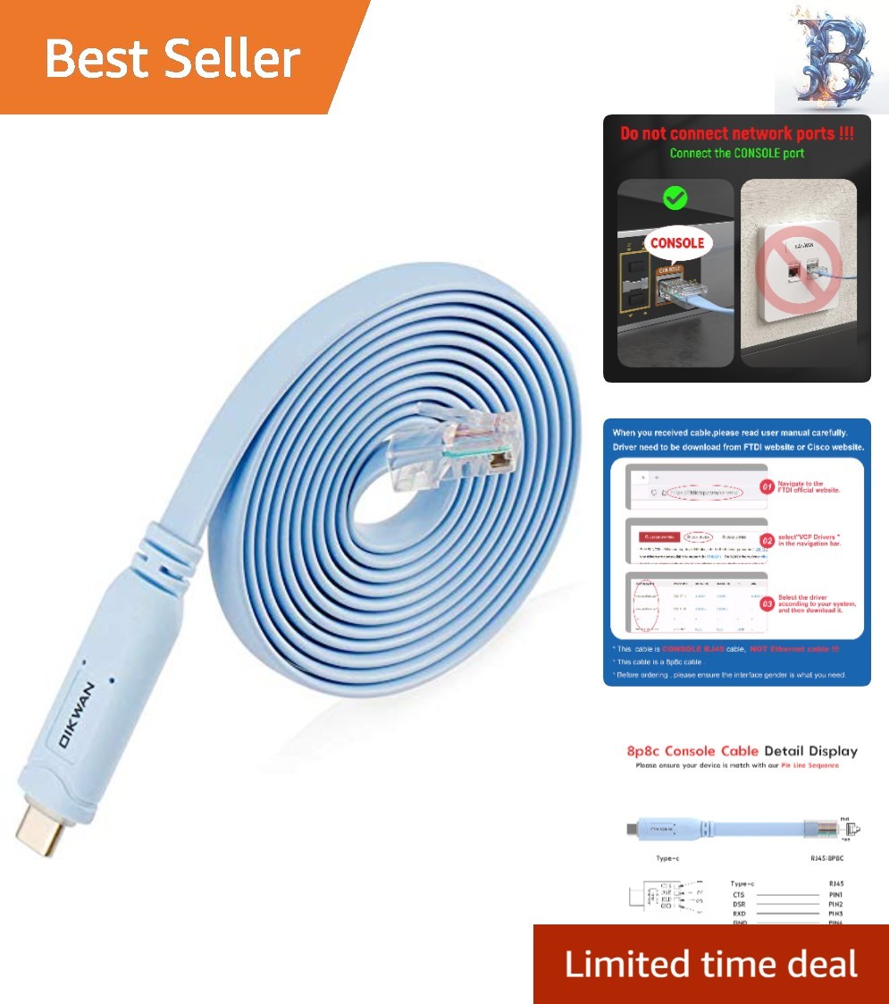 High-Quality 10ft USB-C to RJ45 Serial Adapter - Ideal for Networking Devices