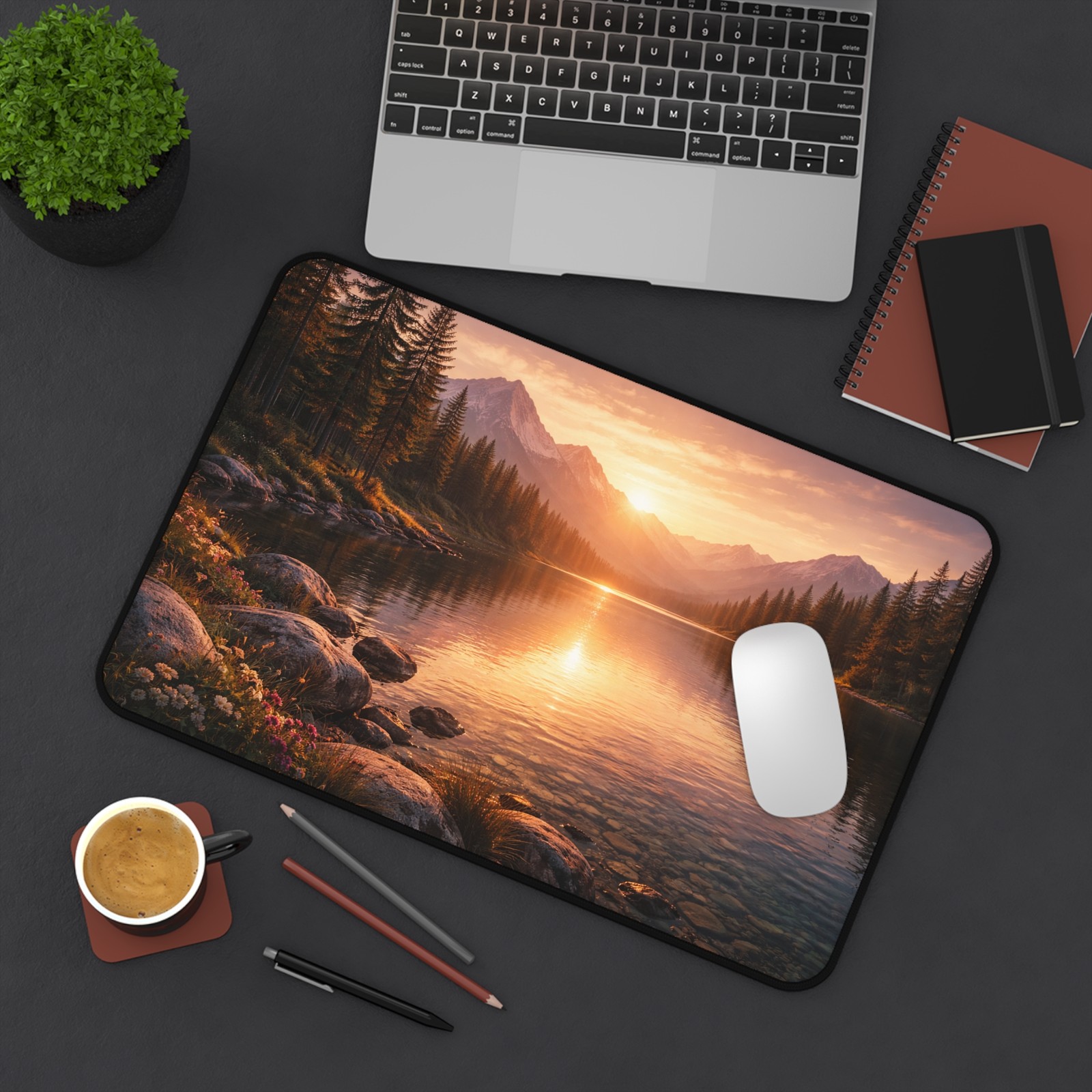 Sunset Mountain Lake Desk Mat | Scenic Nature Landscape Mousepad