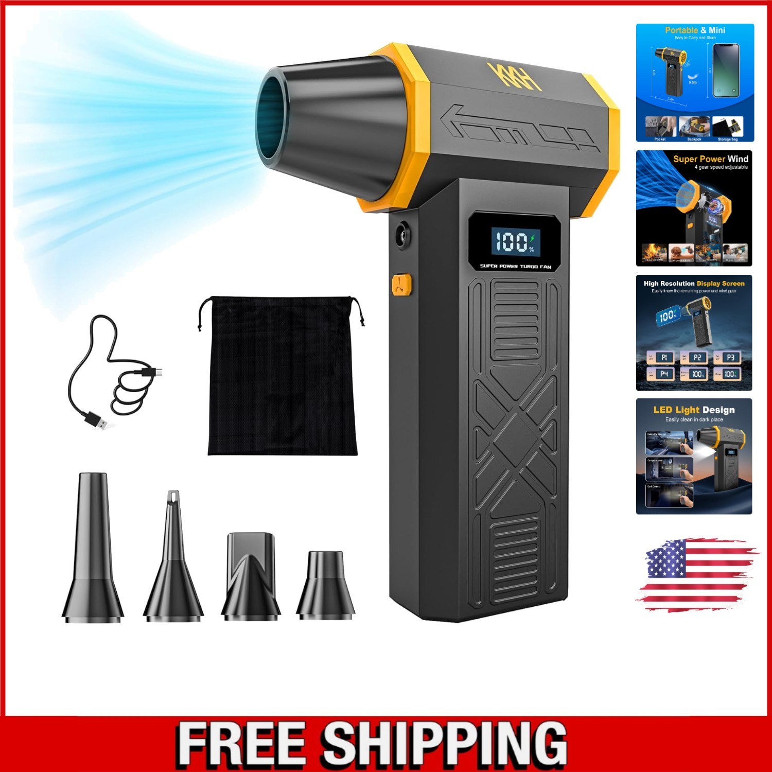 Eco-Friendly Electric Air Duster - 5 Nozzles, LED Display for Powerful Cleaning