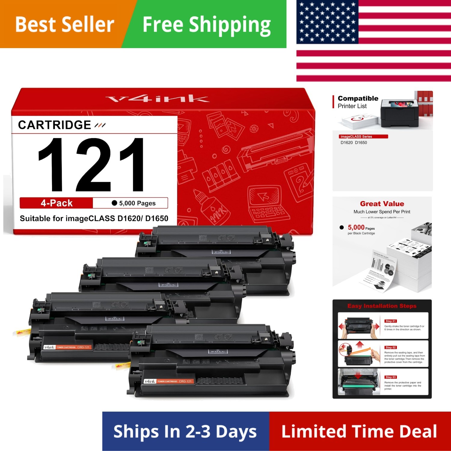 Compatible 121 Black Toner Cartridge CRG-121 3252C001 Replacement for ImageCl...