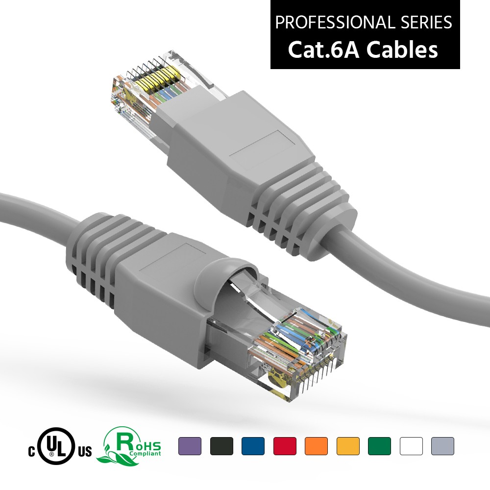 5 Pack of 100Ft CAT6A UTP Ethernet Network Booted Cable 35-100 Feet Gray