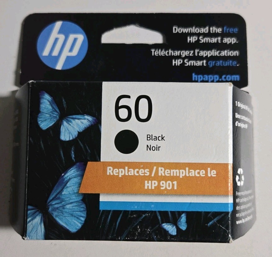 Original HP 60 Black Ink Cartridge Replaces HP 901 Exp 2/2027