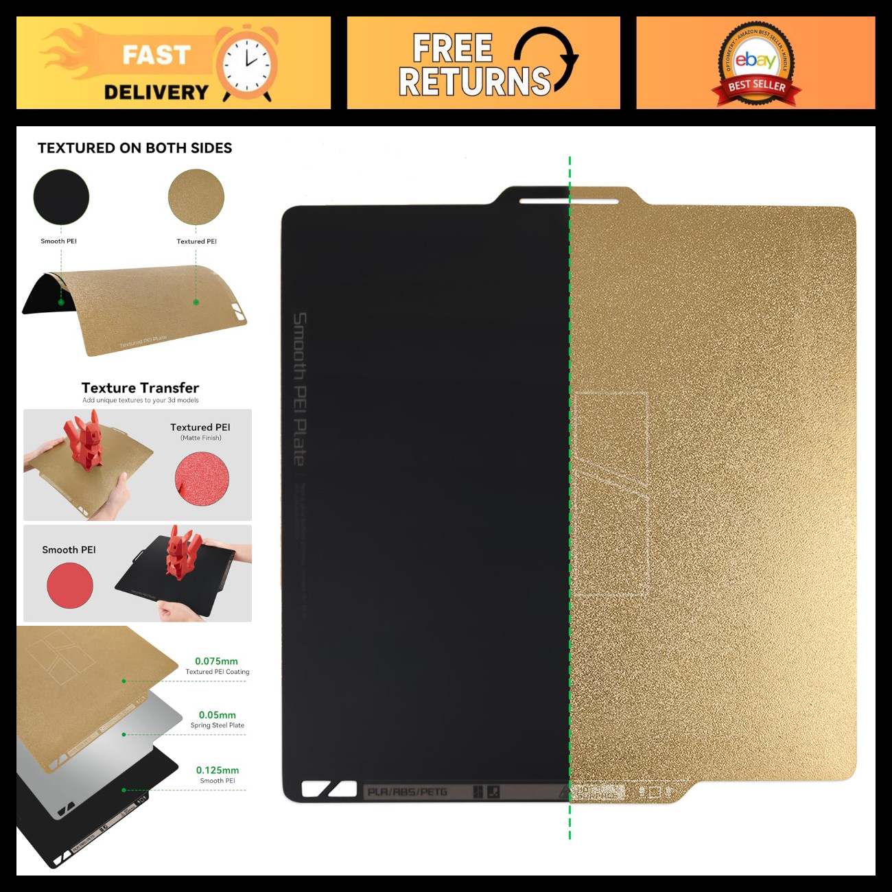 Dual-Sided Build Plate 257x257MM for Bambu Lab X1C/X1/X1E/P1P/P1S/A1 3D Printers