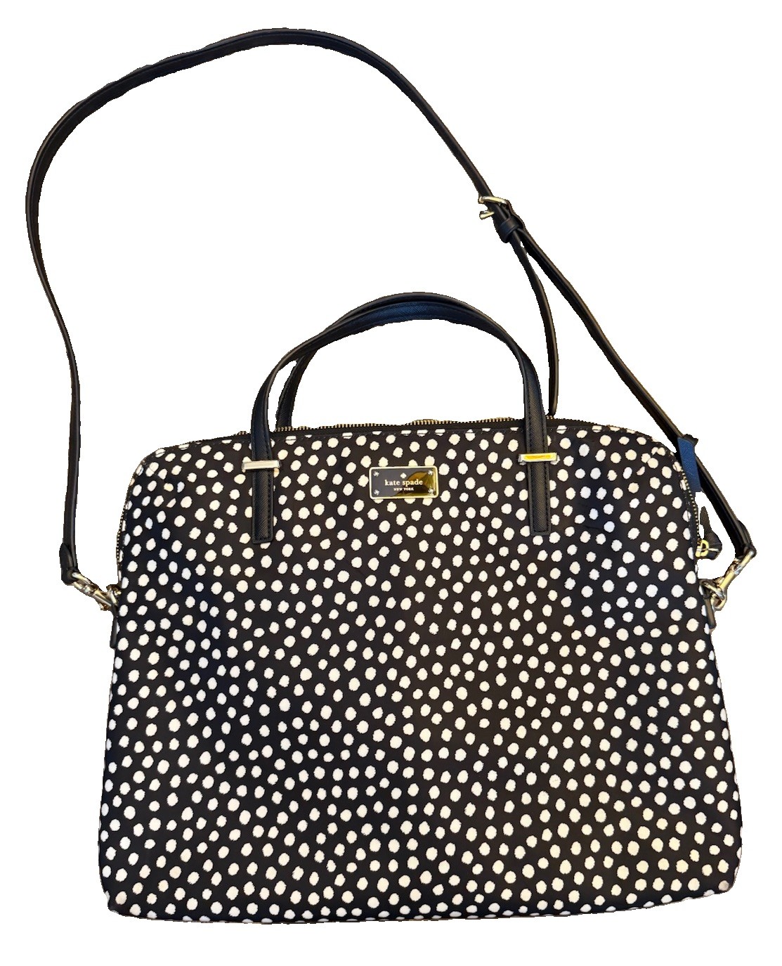 Kate Spade Laptop Bag Black White Adjustable Strap Daveney Wilson Rd Musical Dot