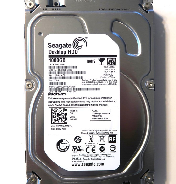 Seagate ST4000DM000 1F2168-501 CC54 (S301) SU China 4.0TB 3.5" Sata HDD 03/2015