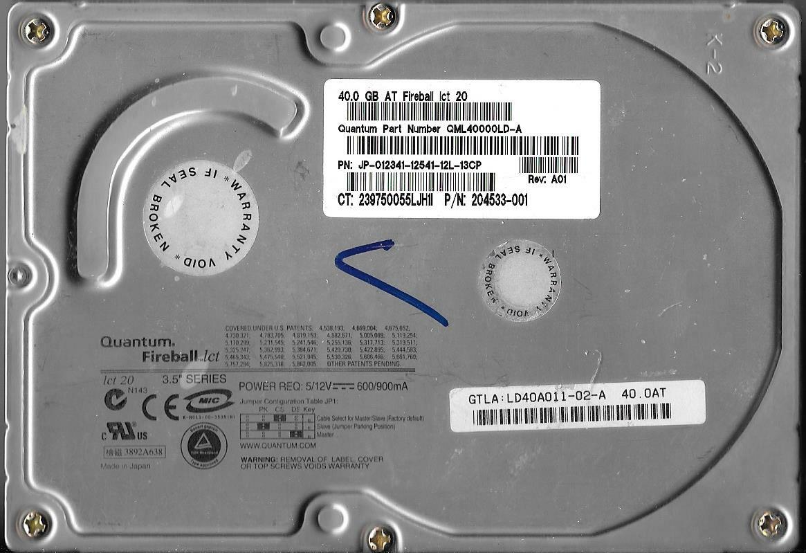 Quantum Fireball LCT20 40.0AT 40GB IDE Hard Drive P/N: QML40000LD-A