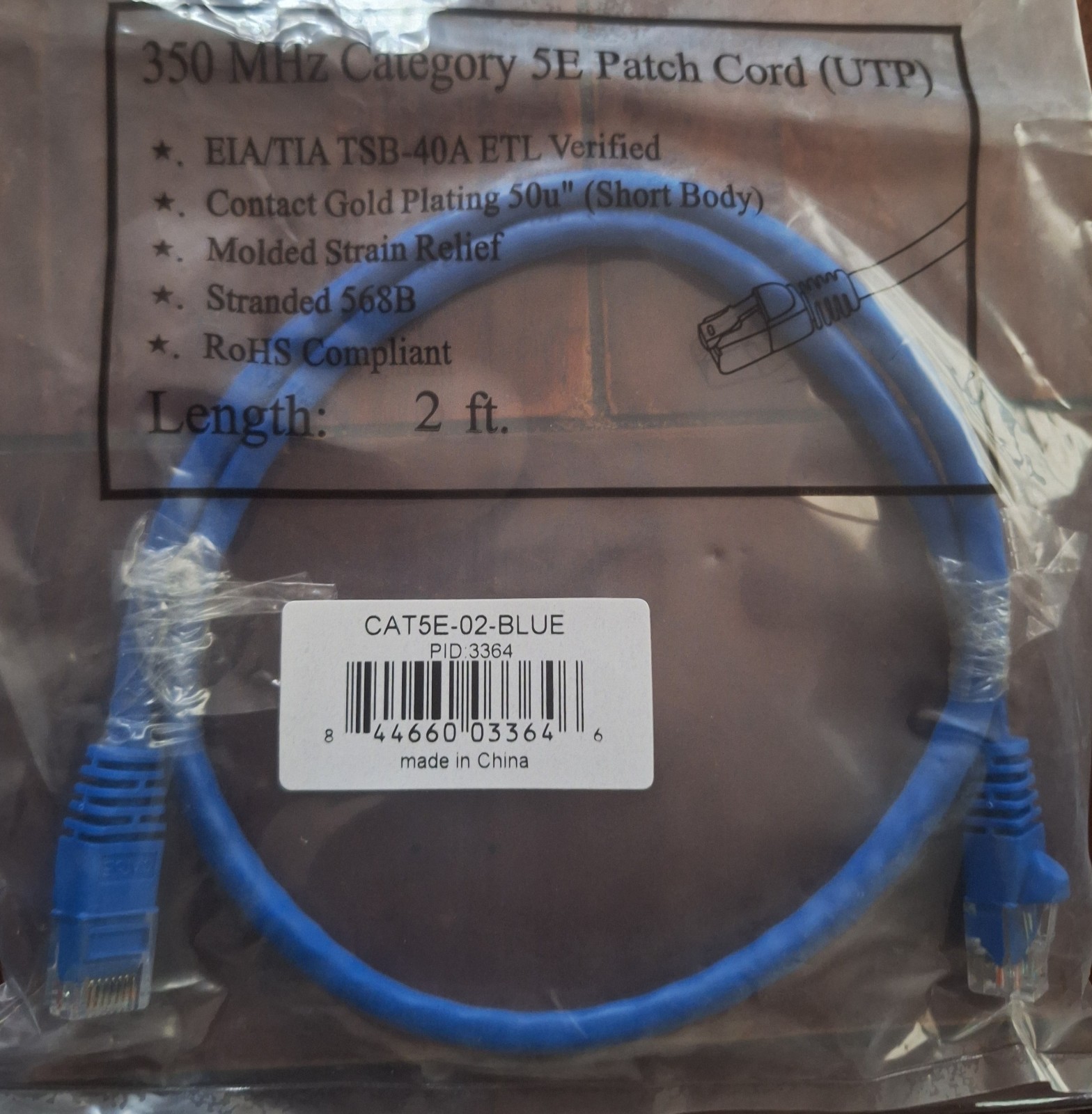 2FT 24AWG Cat5e 350MHz UTP Ethernet Network Cable Blue NEW
