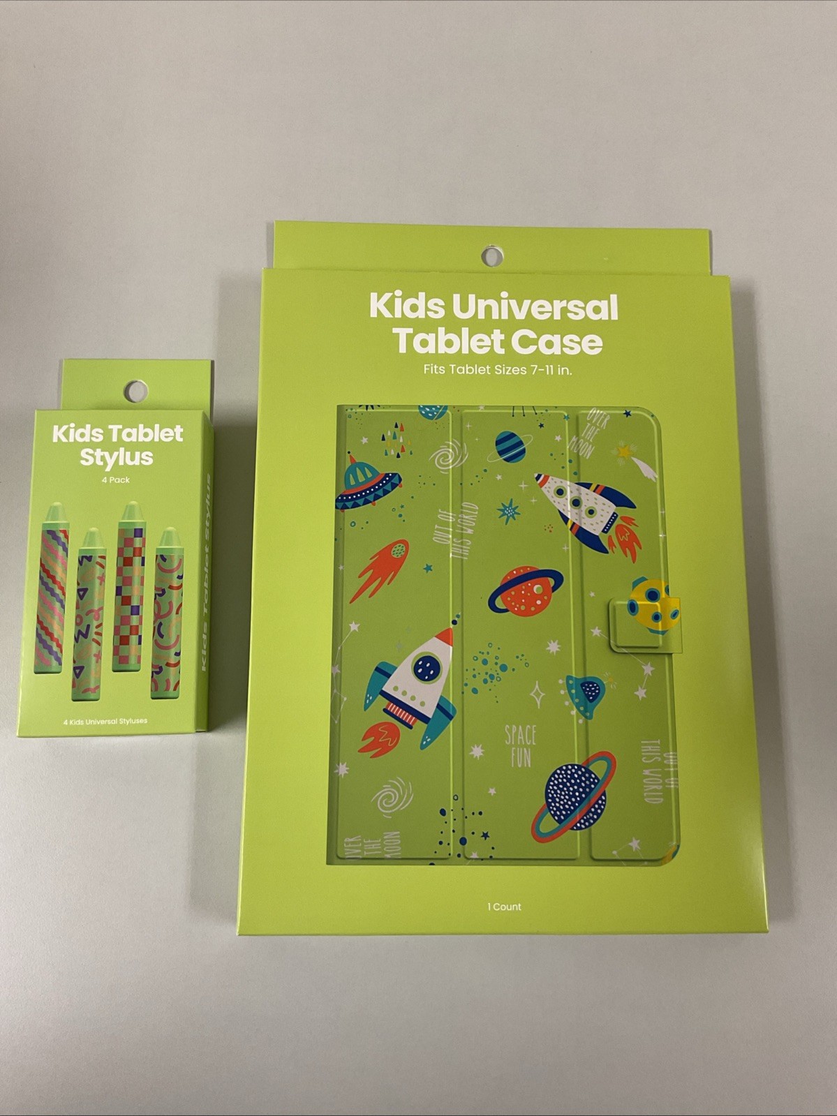 *Kids Space Rockets Universal Tablet Case Green Tablet 7- 11" w Stylus Pack, T37