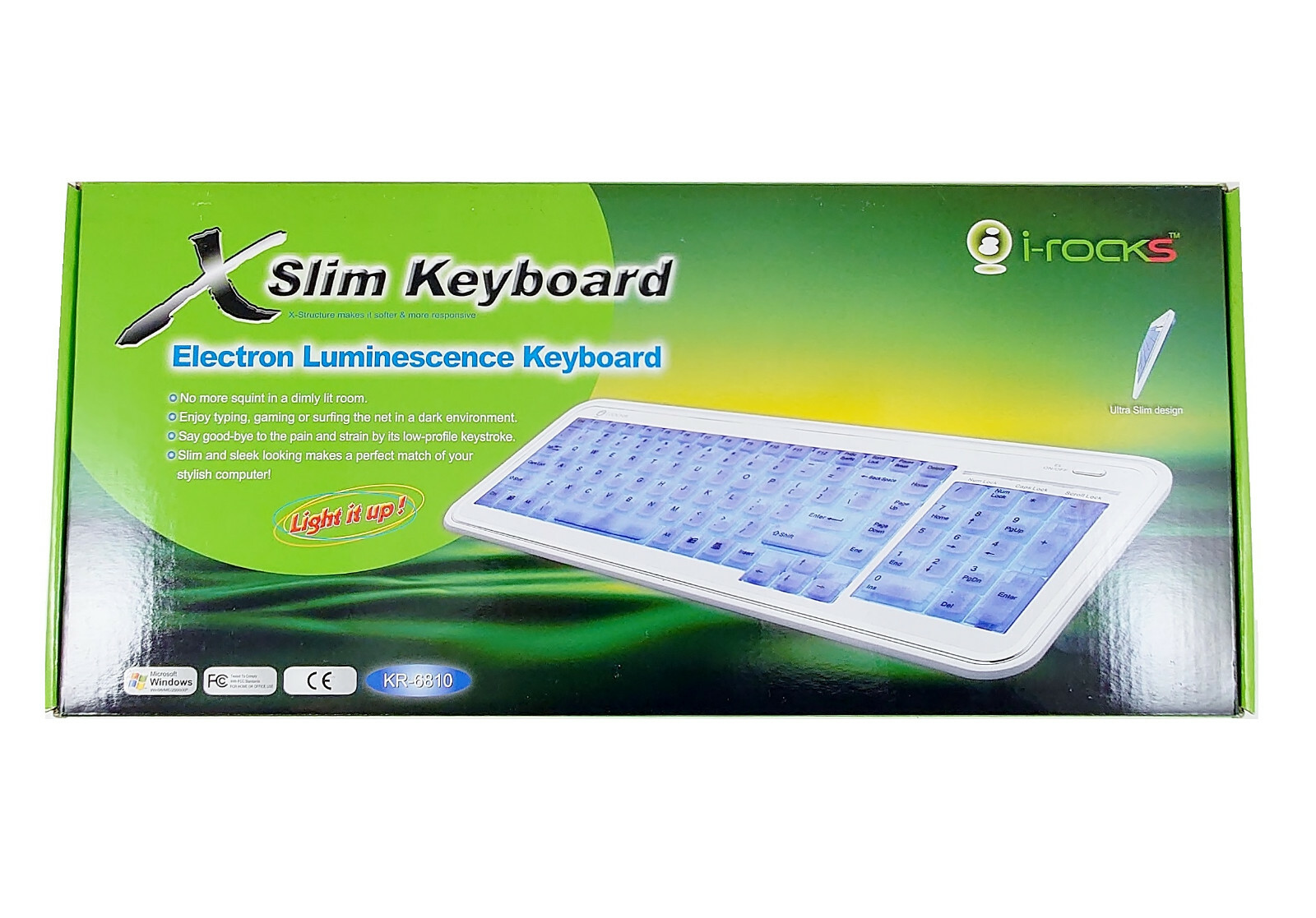 Set of 10 I-Rocks X-SLIM 104 Keys Luminescent USB Keyboard KR-6810 Spanish 