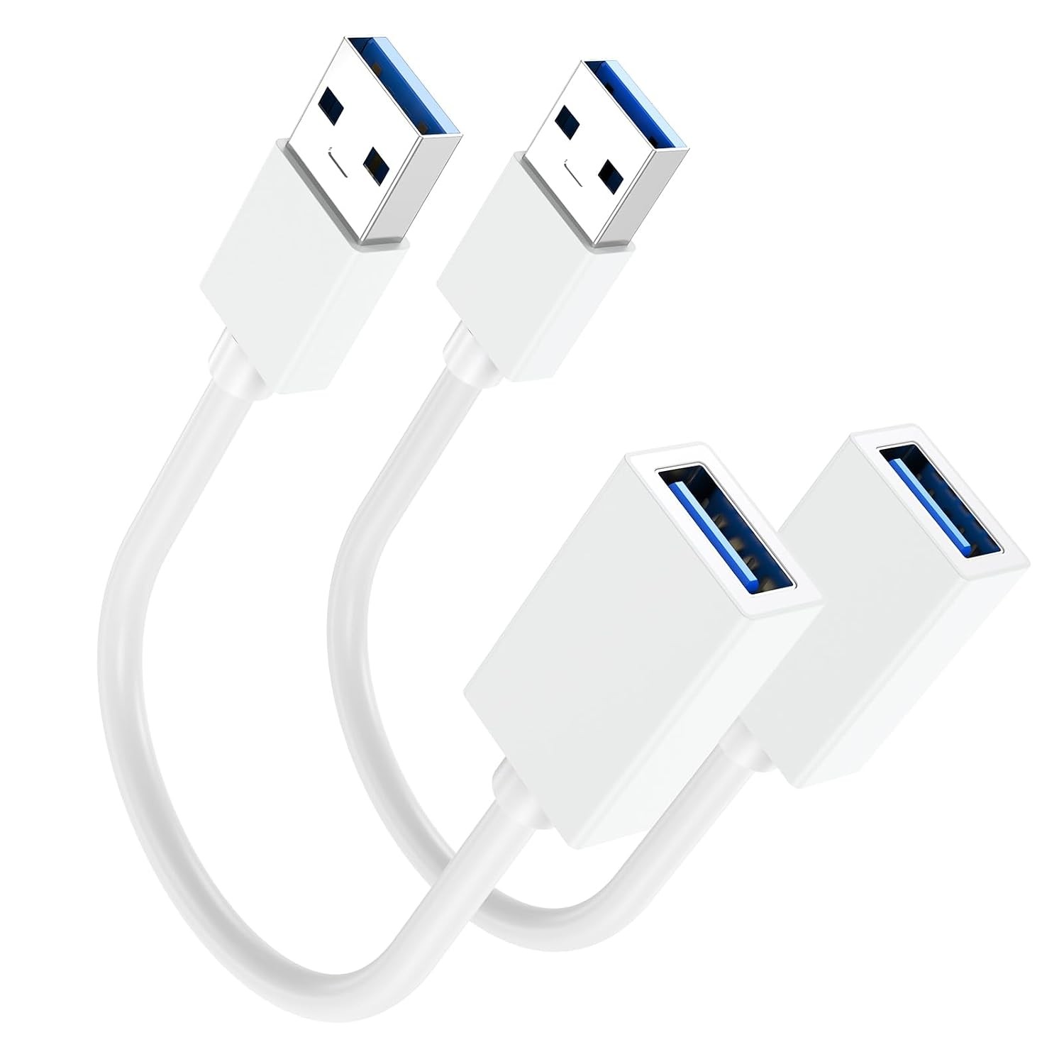 Short USB Extension Cable 6 inch 2-Pack White, 5Gbps USB 3.0 Extender Cable Male