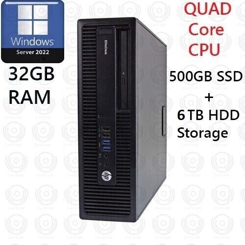 HP Desktop Quad Core i7 500GB SSD + 6TB HDD 32GB RAM Window Server 2022
