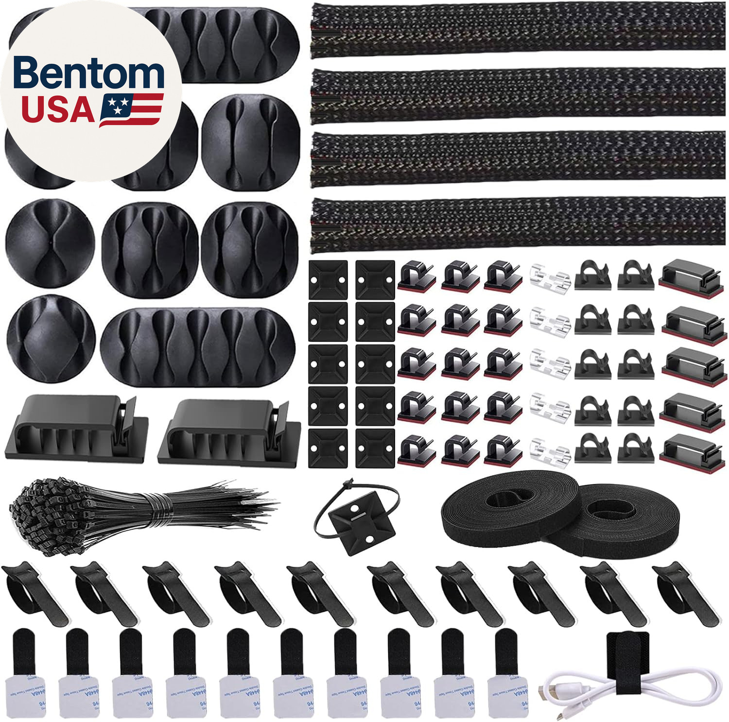 Cord Management Organizer Kit 4 Cable Sleeve Split with 41Self Adhesive Cable Cl