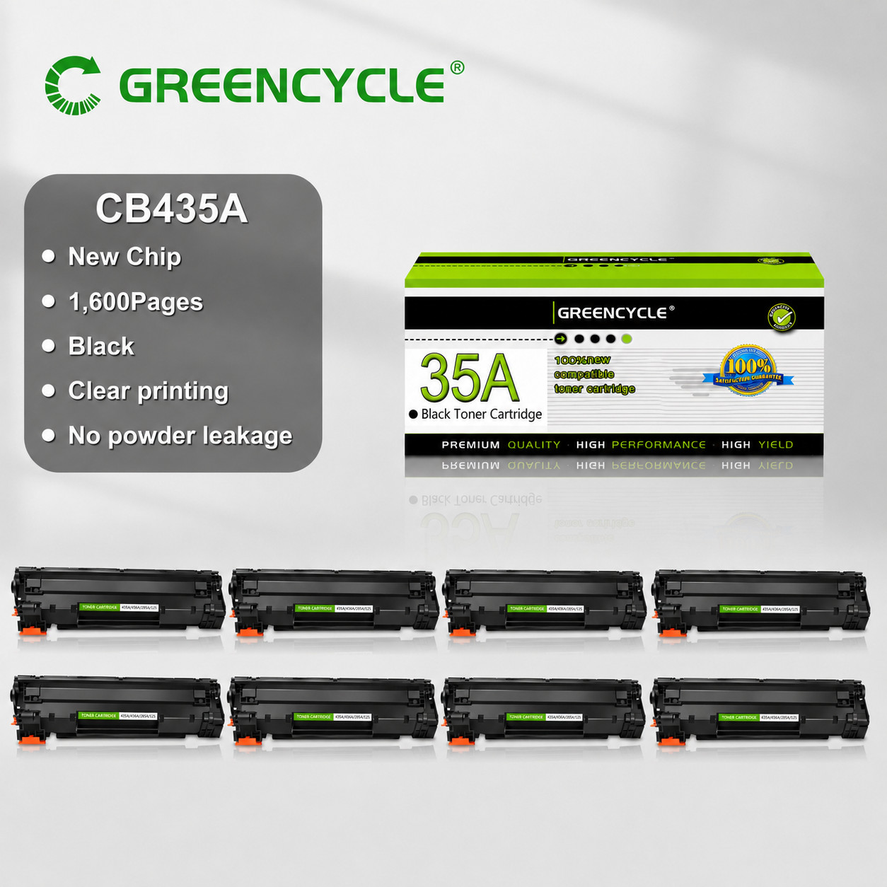 8PC Black Toner Cartridge for HP CB435A 35A LaserJet Pro P1002 P1003 P1004 P1009