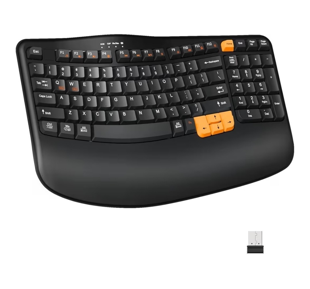 EK33 Ergonomic Wireless Keyboard – USB Receiver, Compact, New
