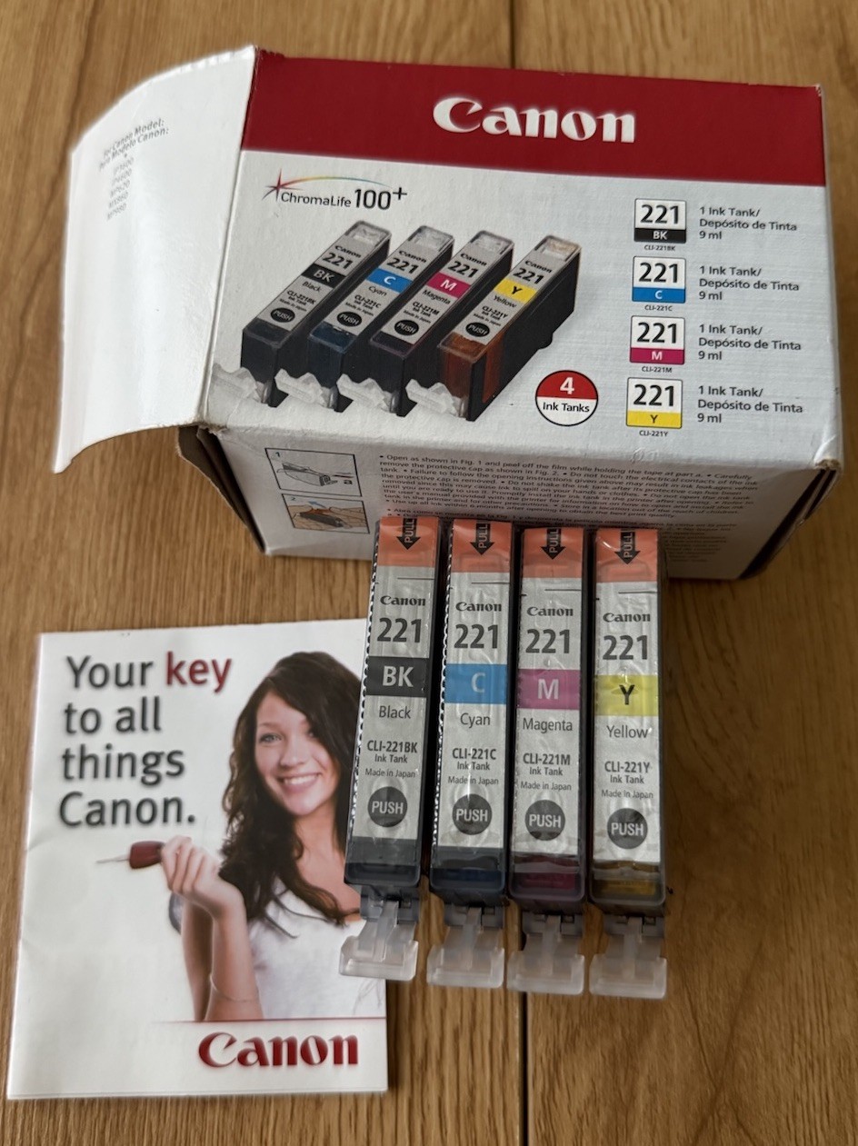 Canon 221 - Black Cyan Magenta Yellow 4-Pack Ink Cartridges 