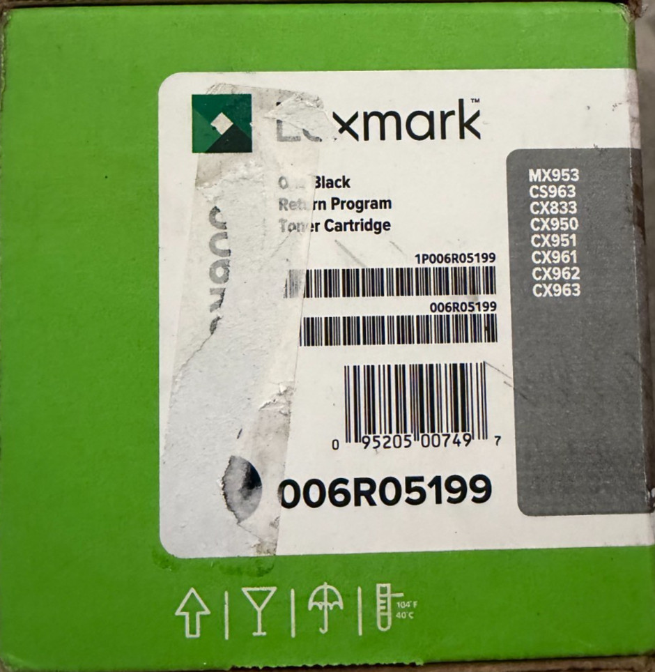 Genuine Lexmark MX953/CX963 Black Return Program Toner 006R05199 77L00KG