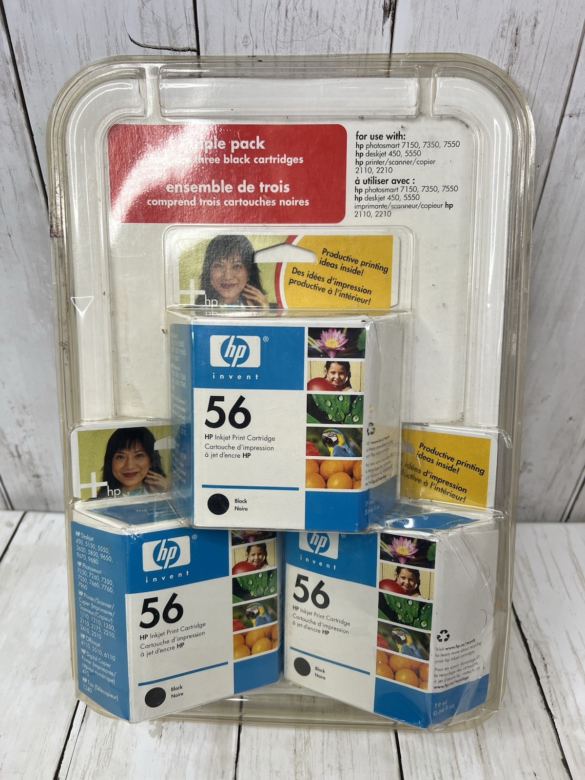 Vintage HP Combo Triple Pack 56 Black Ink Cartridges New Sealed Exp 11/2005 NOS