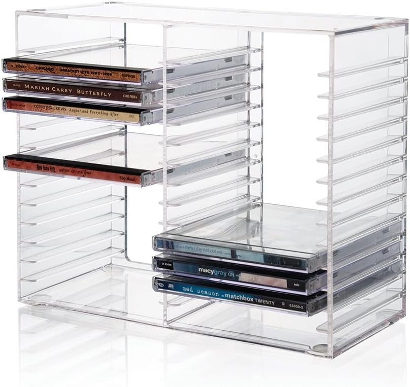 STORi Stackable Clear Plastic CD Organizer with Rubber Feet | Rectangular Jewel 