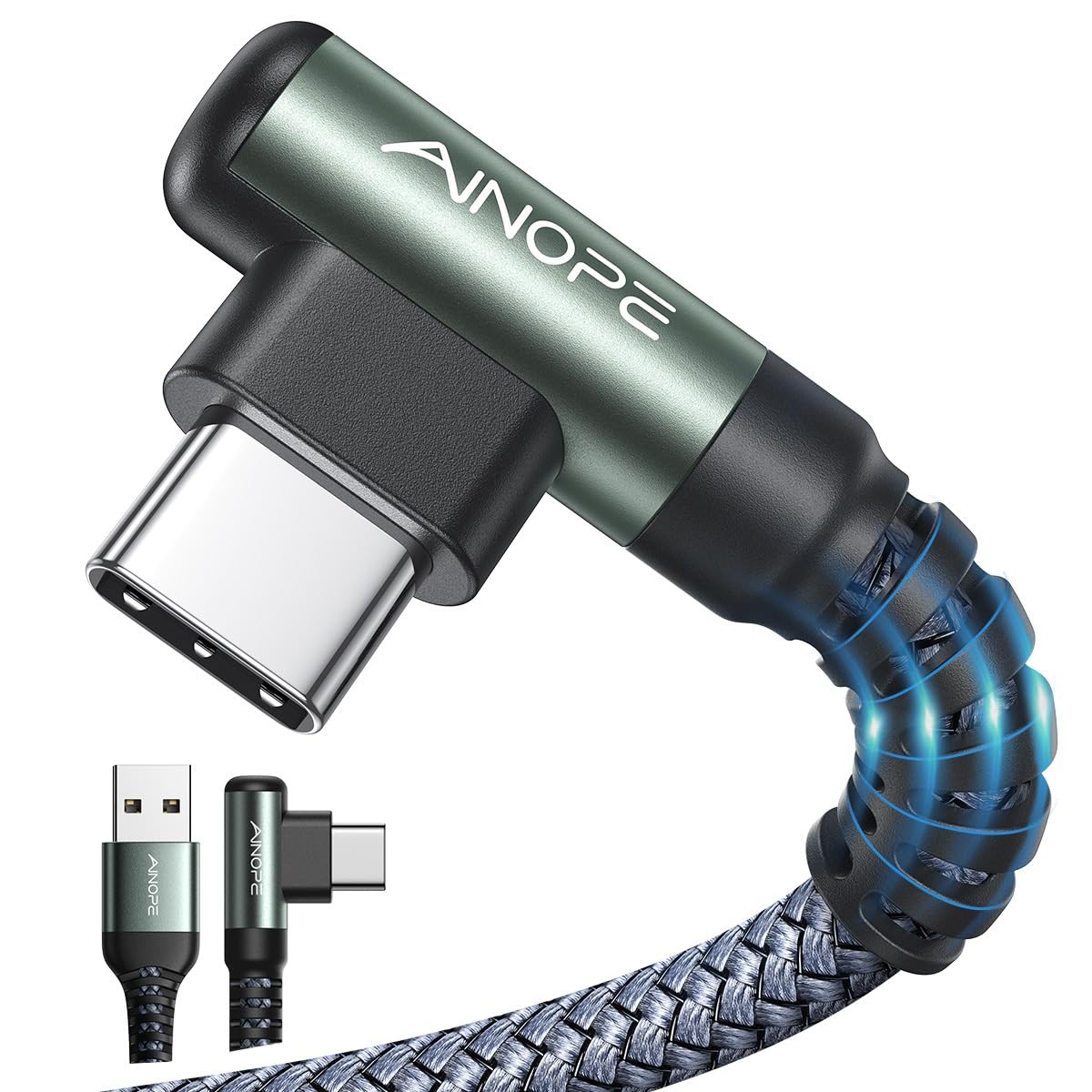 AINOPE USB A to C Cable 6.6FT 2 Pack Type C Charger 6.6FT+6.6FT, Grey