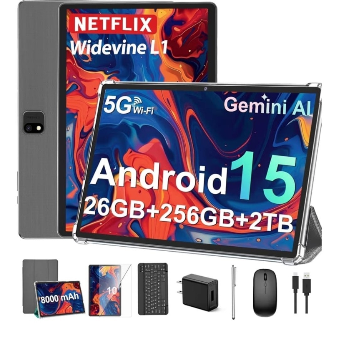 Android 15 Tablet 10.1” 26GB RAM 256GB ROM 2TB Expand Keyboard Mouse Stylus | 5G
