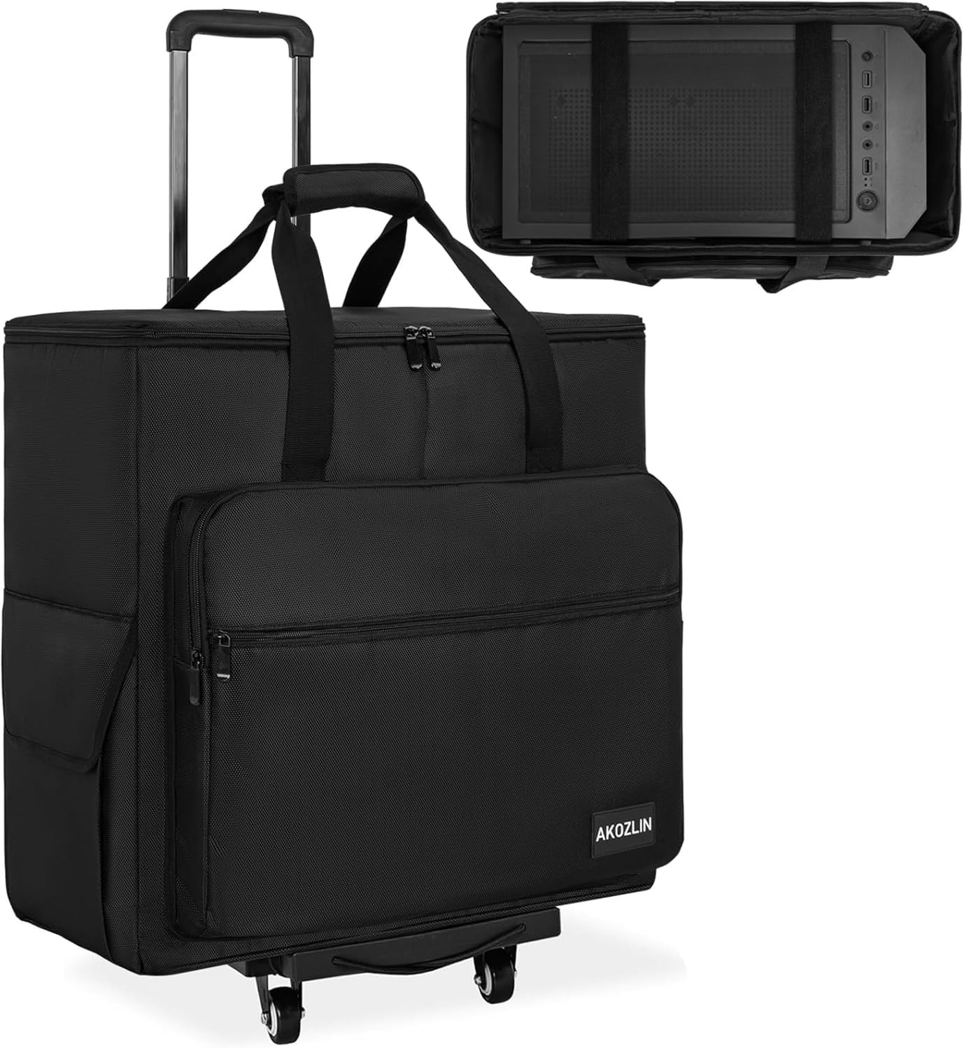 Rolling PC Case Desktop Gaming Tower Travel Bag Wheels Black
