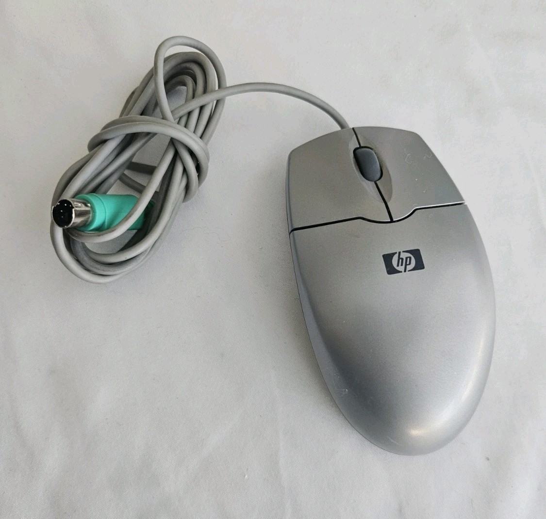 Vintage HP 2 Button PS/2 Mouse Model N3+ Optical Silver Clear Bottom  5187-1556
