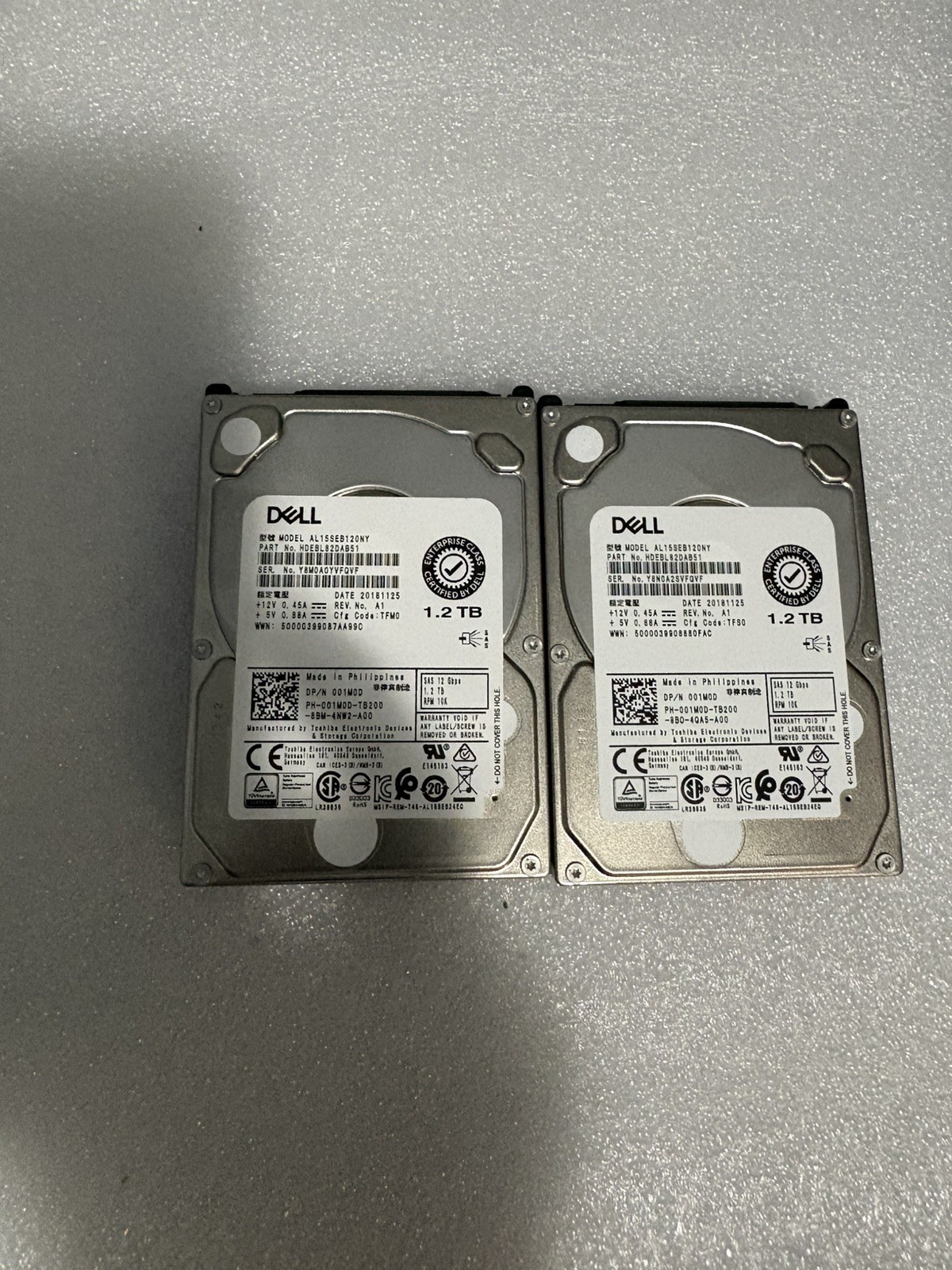 LOT OF 2x 01M0D DELL TOSHIBA 1.2TB 12G SAS 10K 2.5" HDD HARD DRIVE AL15SEB120NY