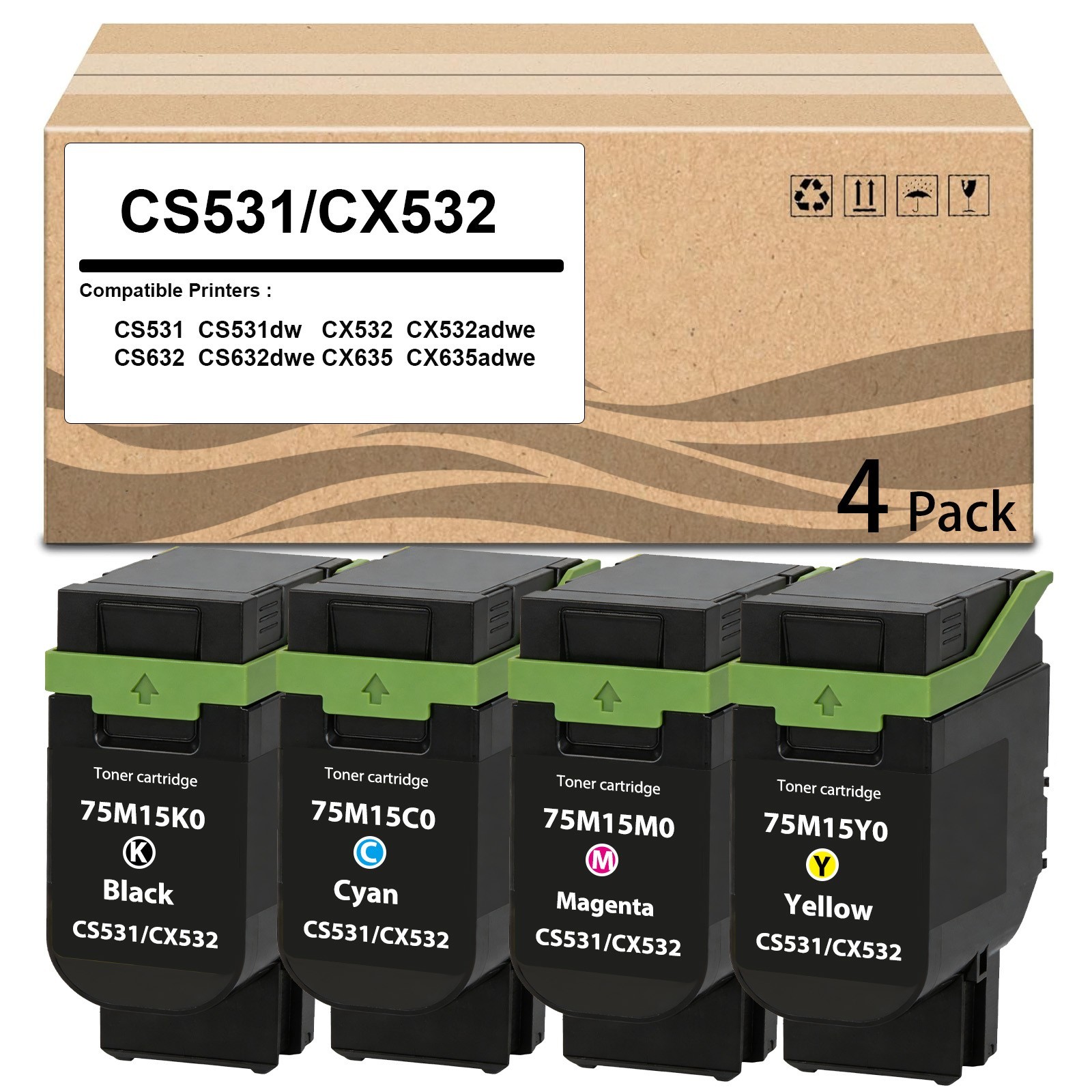 4PK CS531 CX532 High Yield Toner Cartridge Compatible forCS531 CX532 CS632 CX635