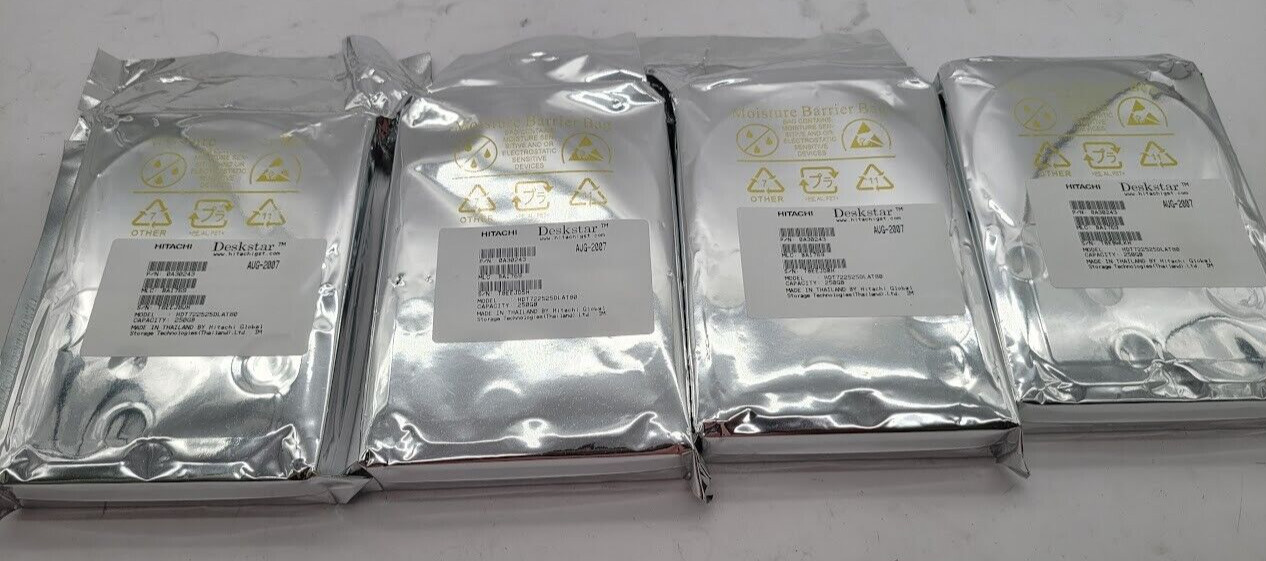 Lot of 4 Hitachi Desk Star 250GB 3.5" Hard Drive-Model hdt722525dlat80