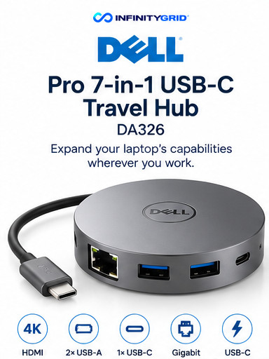 Dell Pro DA326 7-in-1 USB-C Travel Hub HDMI DP 2.5GbE 100W 6K P4DW1 NEW