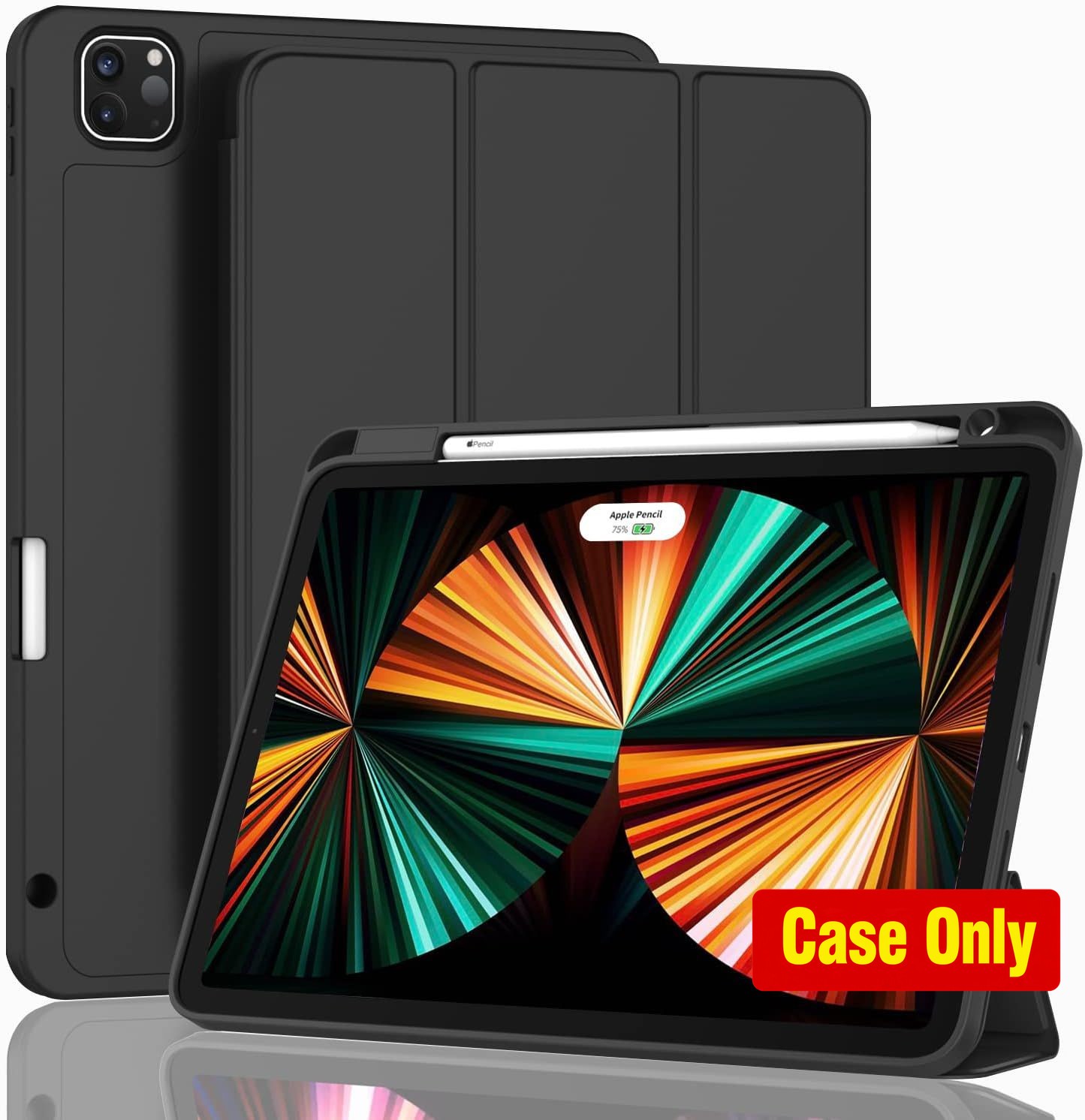 Smart Case for iPad Pro 12.9 2020, Black, Pencil Holder, Auto Wake/Sleep