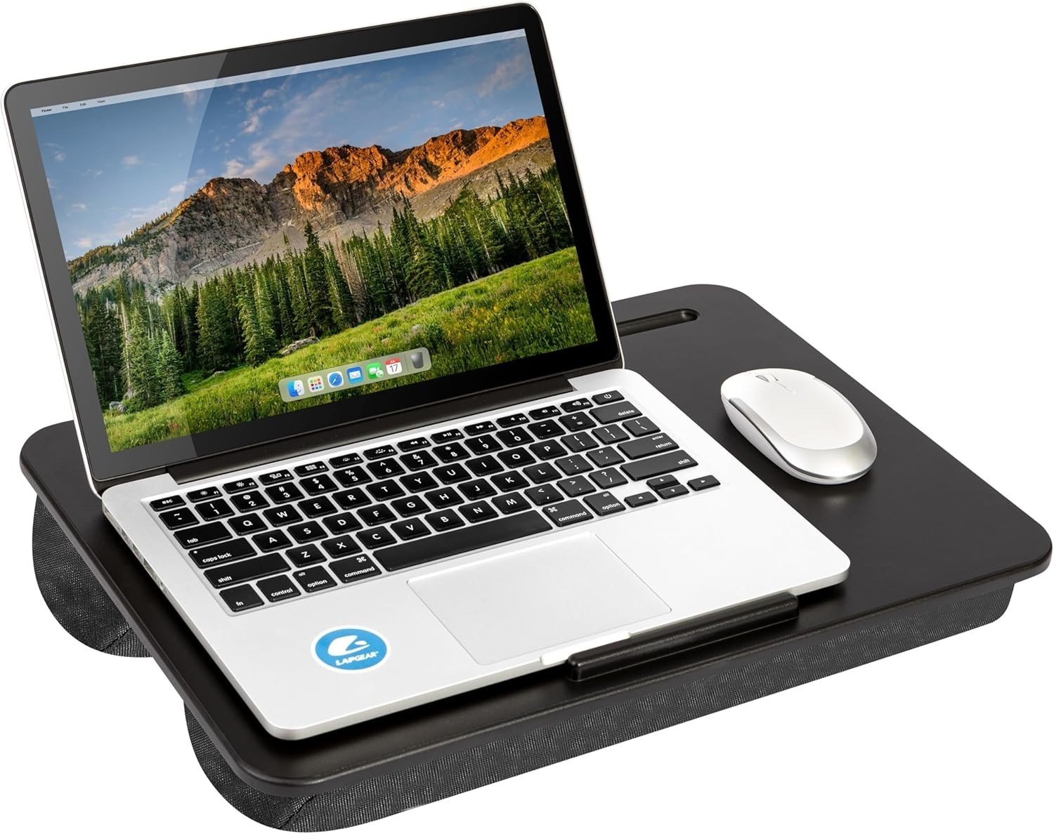 LAPGEAR 17.3-inch Laptop Lap Desk with Pillow, Wrist Rest Storage - Espresso