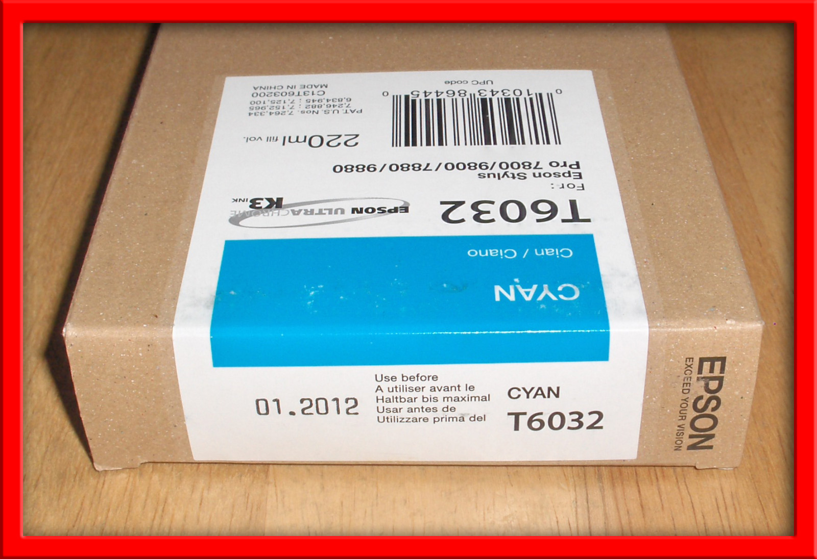 12-2022 NIB  GENUINE EPSON T6032 220ML CYAN INK STYLUS PRO 7800 7880 9800 9880