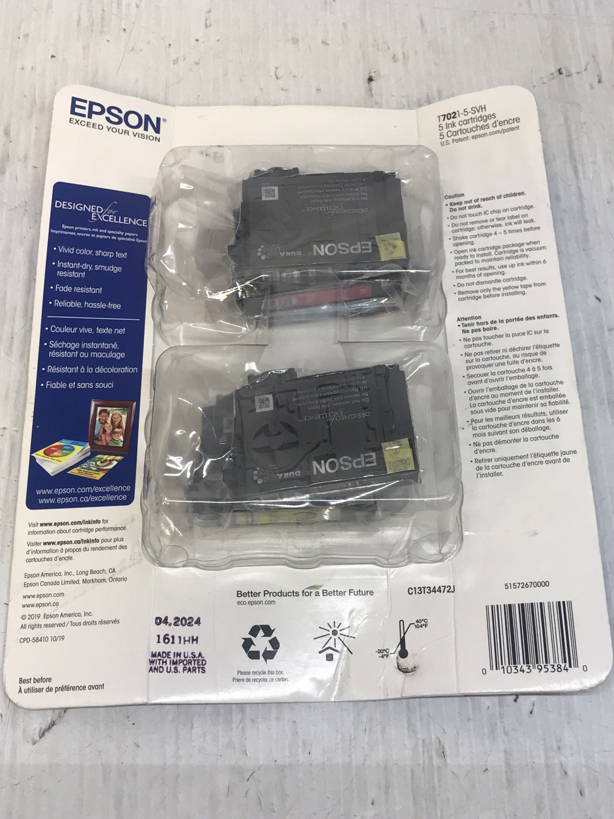 Epson 5 Pack 702 Standard-Capacity T7021-5-SVH UNOPENED *READ DESCRIPTION*