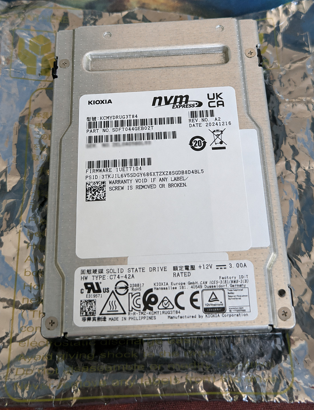Kioxia KCMYDRUG3T84 3.84TB 2.5in PCIe 5.0 NVMe SSD