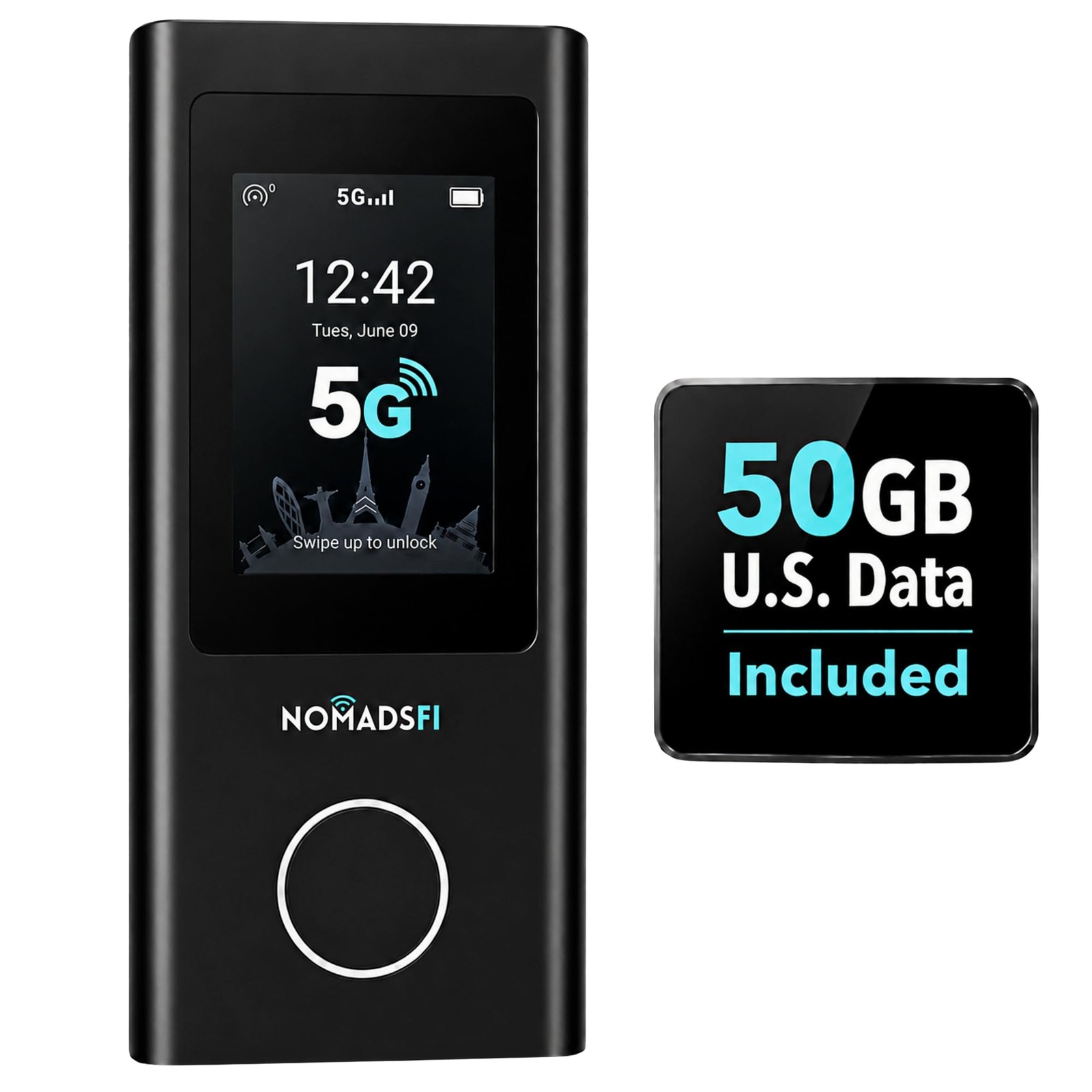 NomadsFi PocketFi 5G Mobile Hotspot for Travel with 50GB U.S. Starter Data