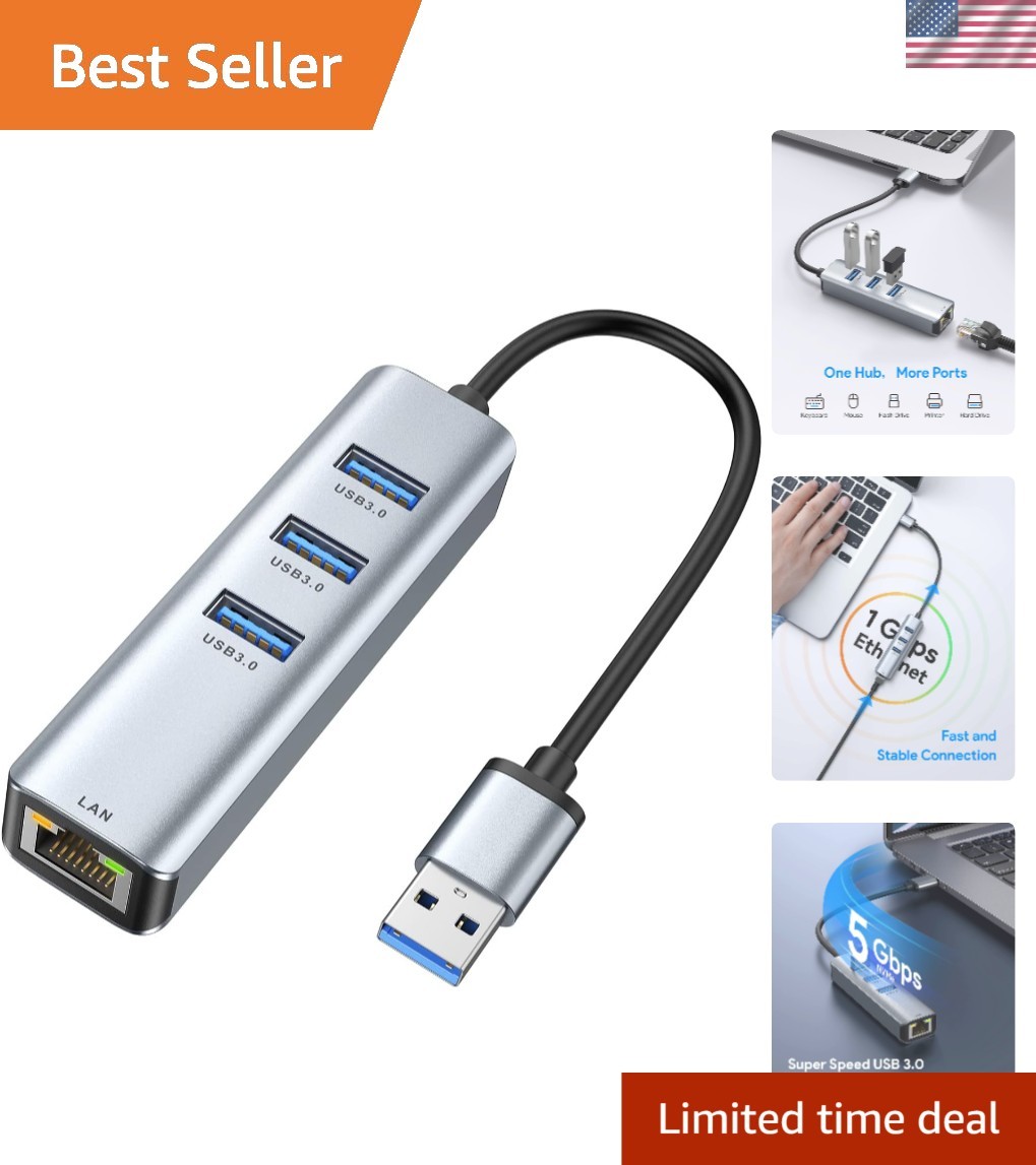 Compact Grey USB 3.0 Ethernet and Hub