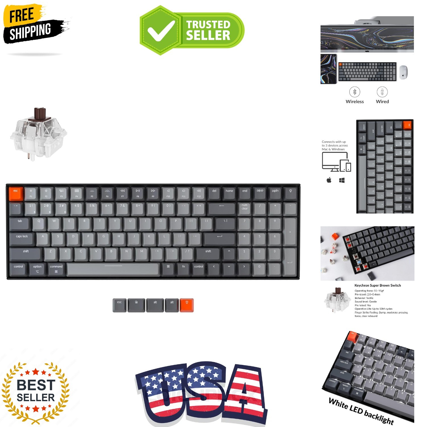 K4 96% Layout 100 Keys Wireless Bluetooth 5.1/Wired USB Mechanical Gaming Key...
