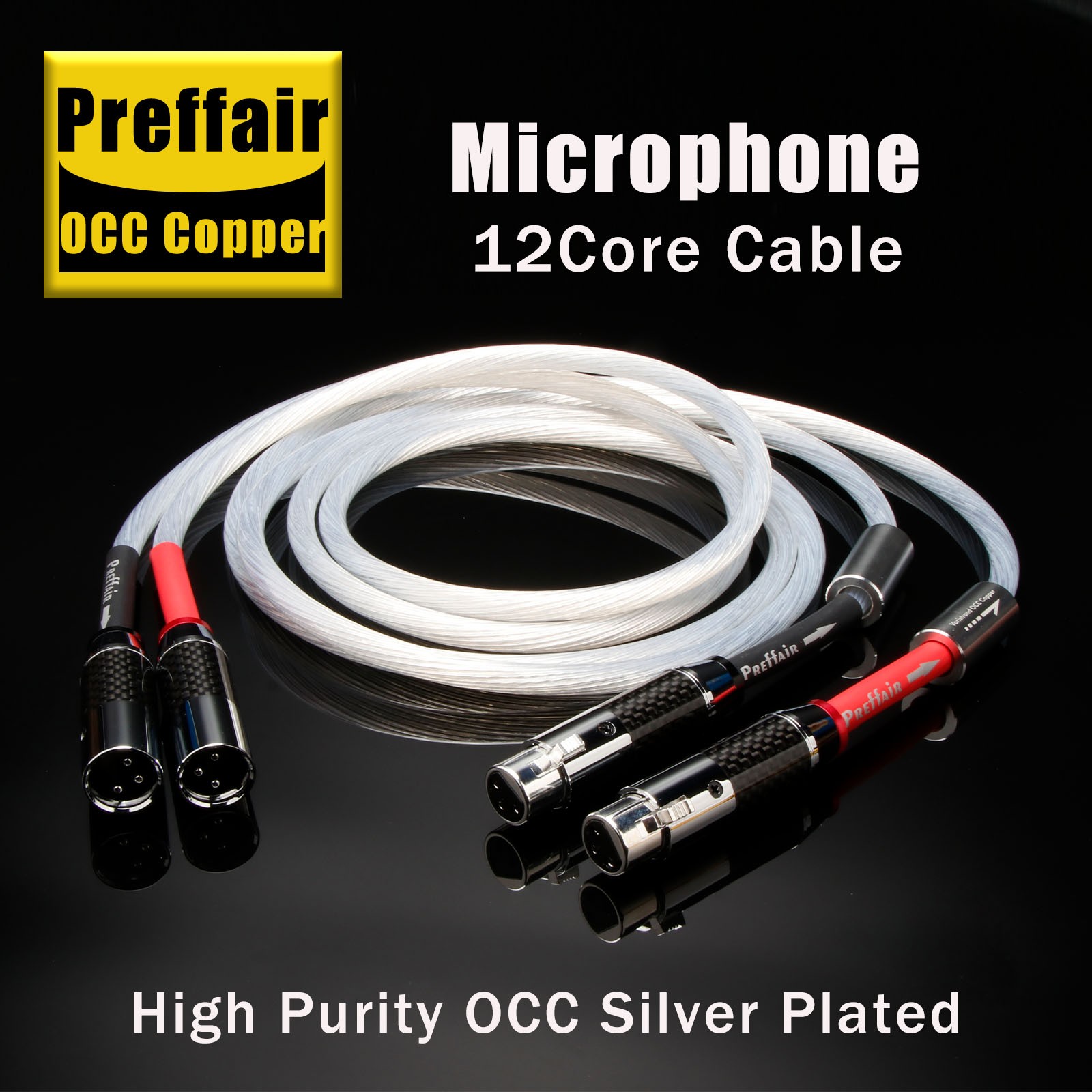OCC Silver Plated XLR Cable Balanced 3-Pin Carbon Fiber Rhodium Plated Plug
