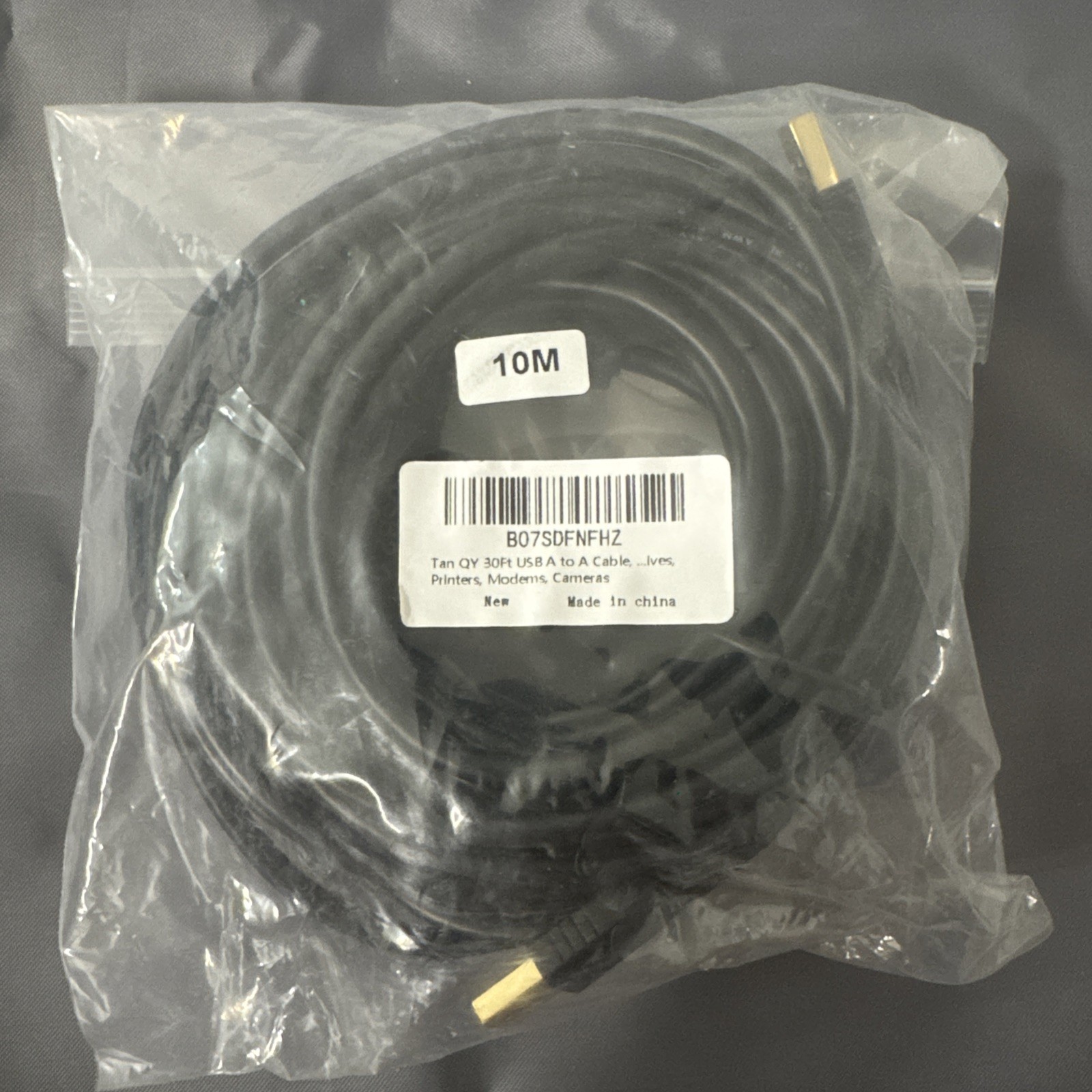 Tan QY 30Ft 10M USB A to USB A Male to Male Cable Gold Plated New